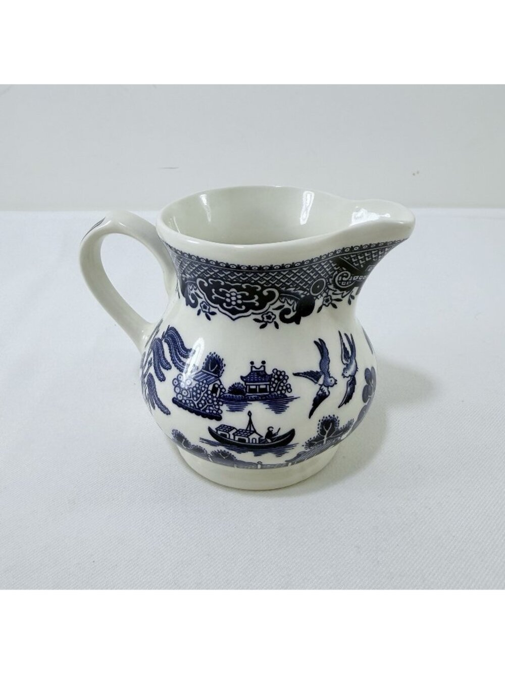 Churchill Staffordshire Blue Willow Creamer Pitcher Porcelain English England UK